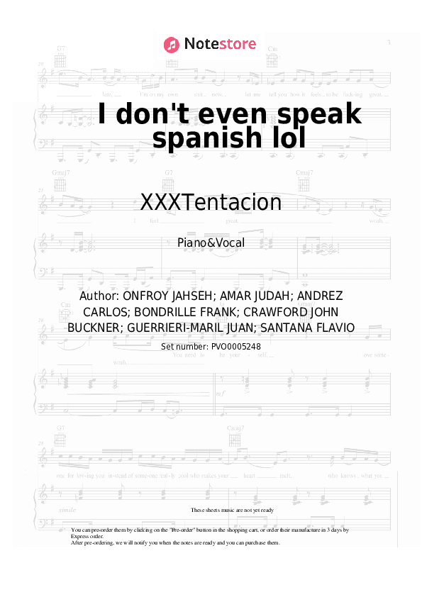 I don't even speak spanish lol - XXXTentacion Piano Sheet Music with the Voice part - Piano&Vocal