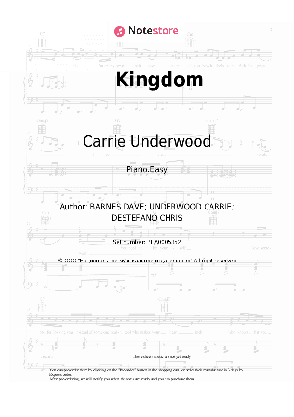 Kingdom - Carrie Underwood Piano Sheet Music Easy - Piano.Easy