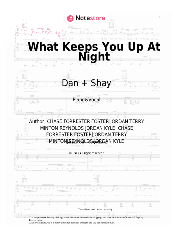 What Keeps You Up At Night - Dan + Shay Piano Sheet Music with the Voice part - Piano&Vocal