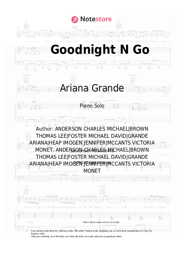 Goodnight N Go - Ariana Grande Piano Sheet Music - Piano.Solo