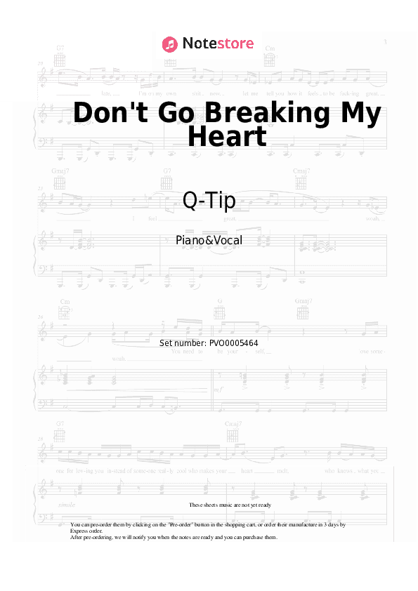 Don't Go Breaking My Heart - Q-Tip, Demi Lovato Piano Sheet Music with the Voice part - Piano&Vocal