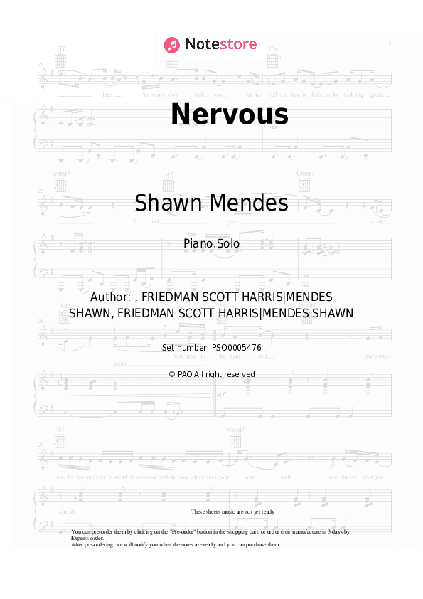 Nervous - Shawn Mendes Piano Sheet Music - Piano.Solo
