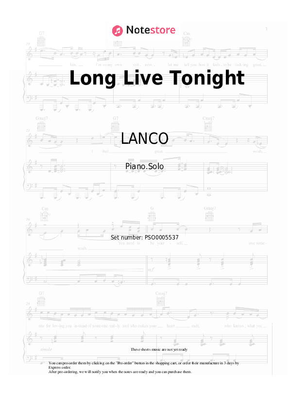 Long Live Tonight - LANCO Piano Sheet Music - Piano.Solo