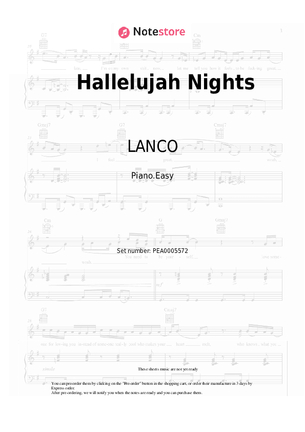 Hallelujah Nights - LANCO Piano Sheet Music Easy - Piano.Easy