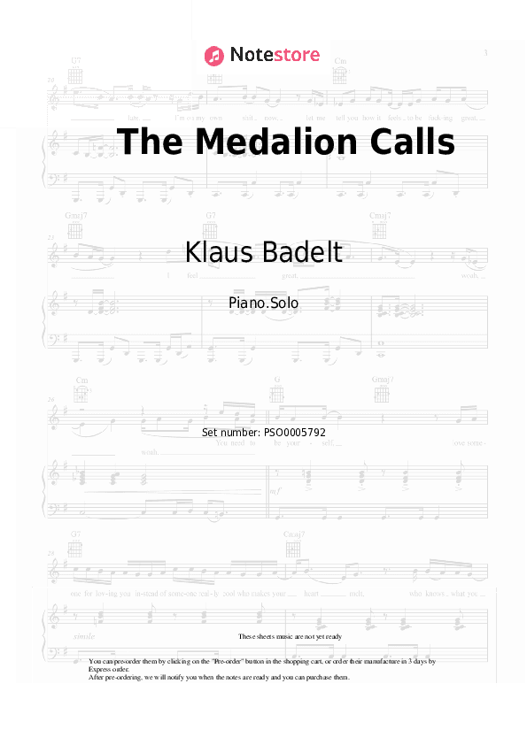 The Medalion Calls - Klaus Badelt Piano Sheet Music - Piano.Solo