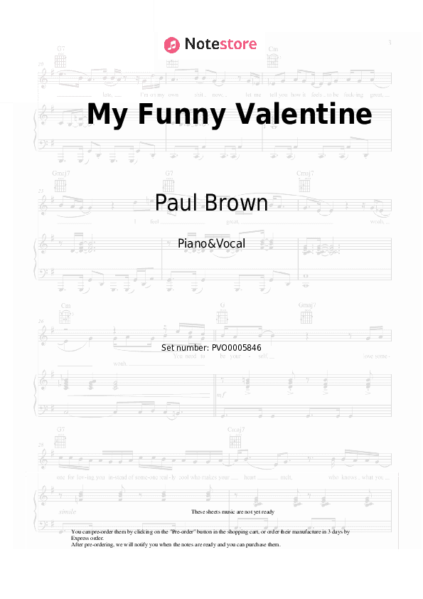 My Funny Valentine - Paul Brown Piano Sheet Music with the Voice part - Piano&Vocal