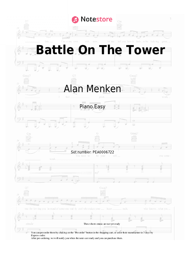 Battle On The Tower - Alan Menken Piano Sheet Music Easy - Piano.Easy