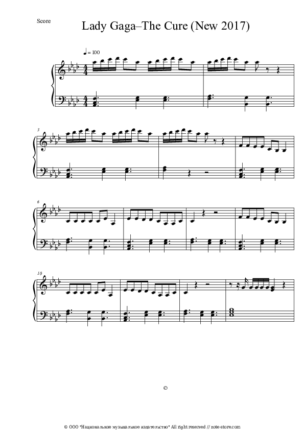 The Cure - Lady Gaga Piano Sheet Music - Piano.Solo