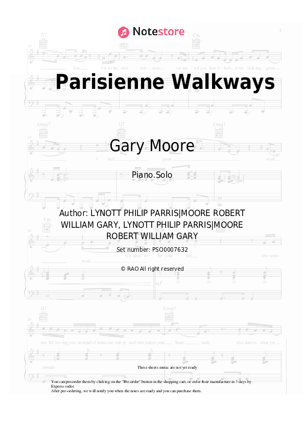 Parisienne Walkways - Gary Moore Piano Sheet Music - Piano.Solo