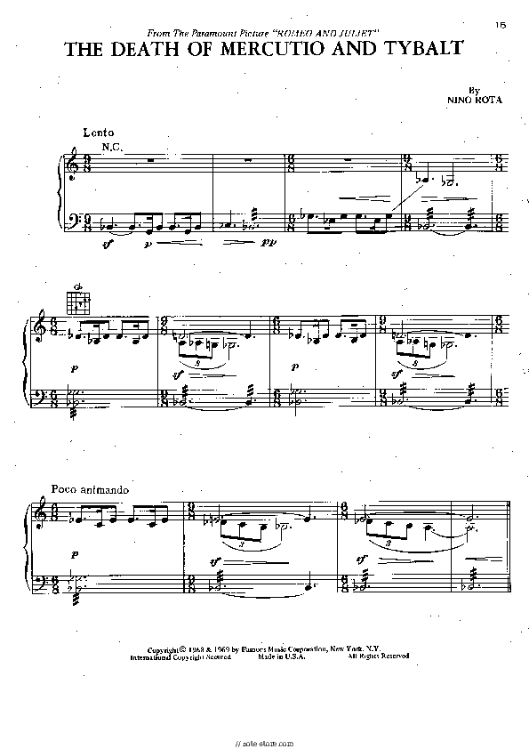 The Death of Mercutio and Tybalt - Nino Rota Piano Sheet Music - Piano.Solo