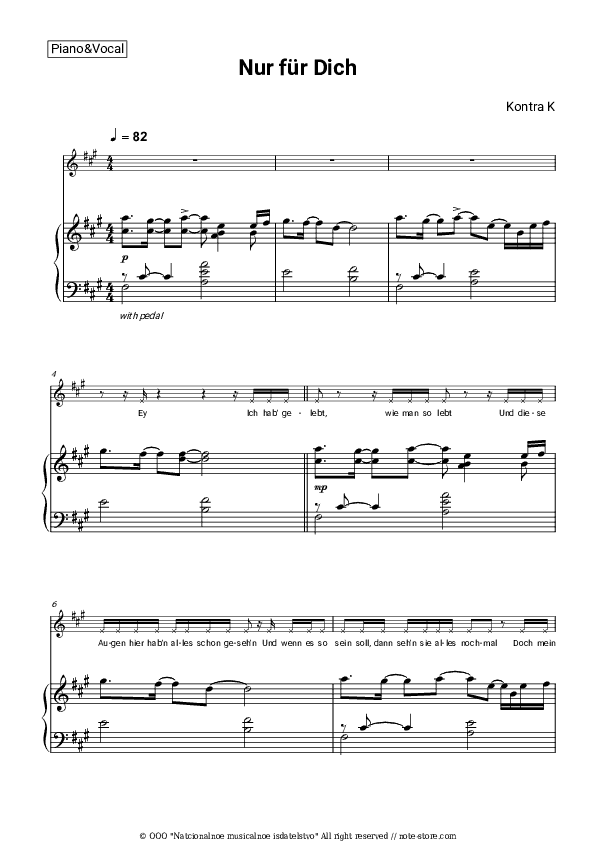 Nur für Dich - Kontra K Piano Sheet Music with the Voice part - Piano&Vocal