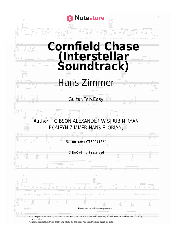 Cornfield Chase (Interstellar Soundtrack) - Hans Zimmer Tabs Easy - Guitar.Tab.Easy