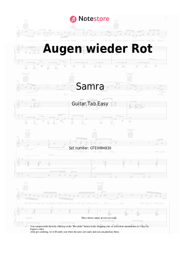 Augen wieder Rot - Samra Tabs Easy - Guitar.Tab.Easy