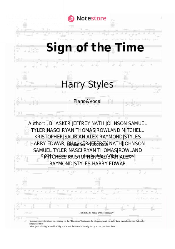 Sign of the Time - Harry Styles Piano Sheet Music with the Voice part - Piano&Vocal