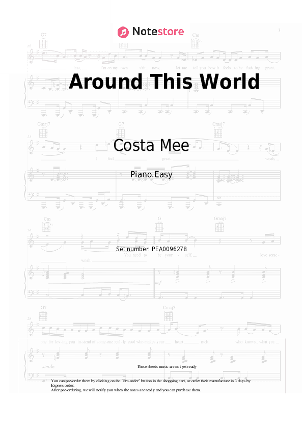 Around This World - Costa Mee Piano Sheet Music Easy - Piano.Easy