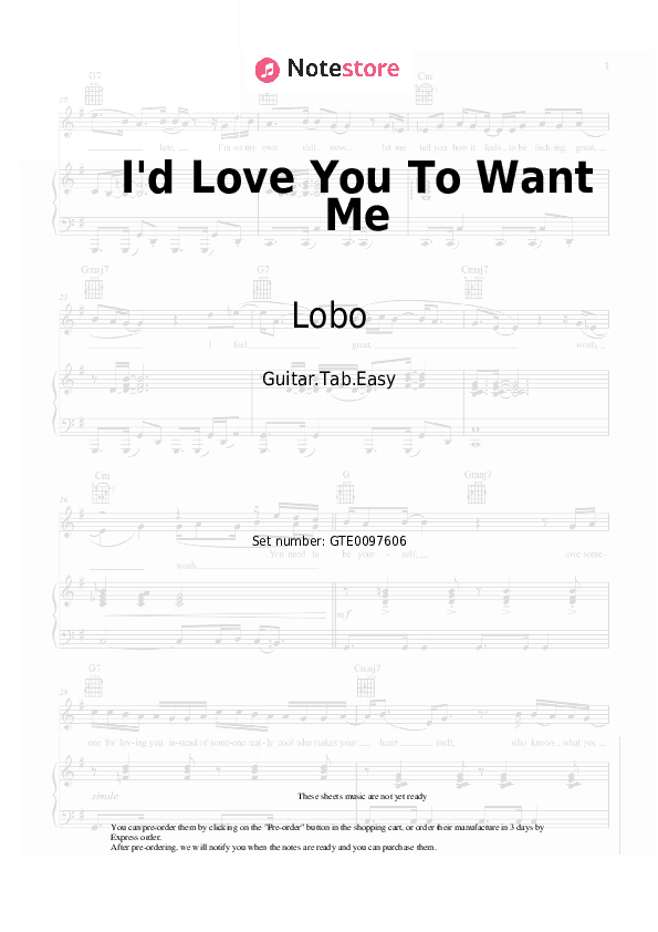 I'd Love You To Want Me - Lobo Tabs Easy - Guitar.Tab.Easy
