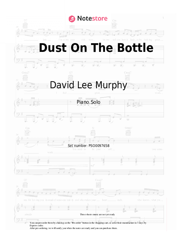 Dust On The Bottle - David Lee Murphy Piano Sheet Music - Piano.Solo