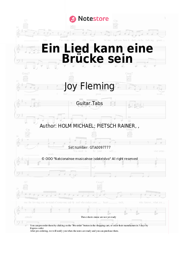 Ein Lied kann eine Brücke sein - Joy Fleming Tabs - Guitar.Tabs