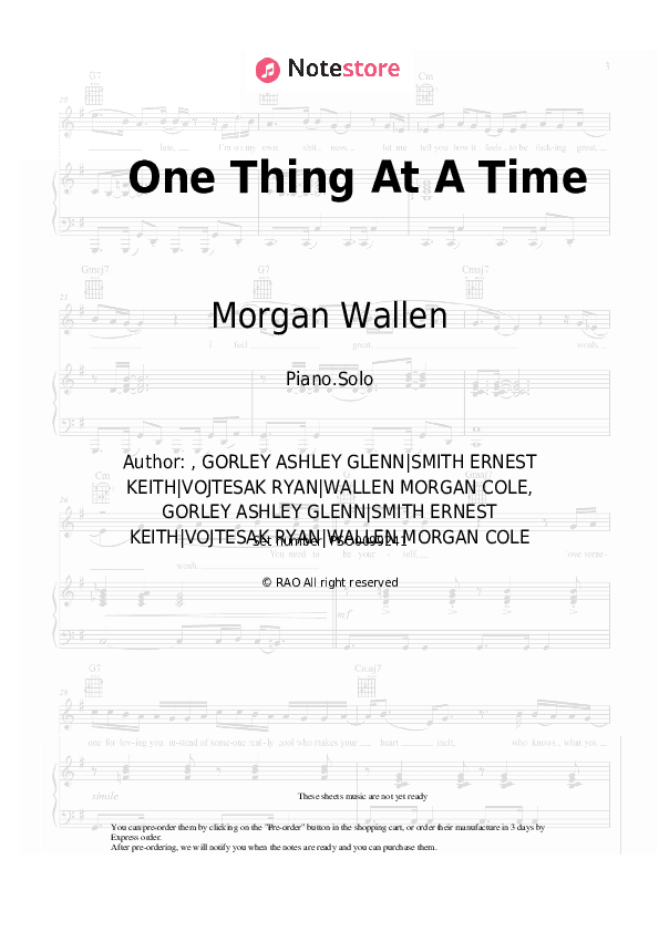 One Thing At A Time - Morgan Wallen Piano Sheet Music - Piano.Solo