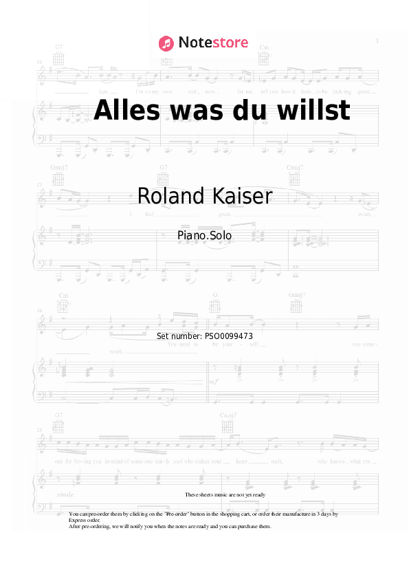 Alles was du willst - Roland Kaiser Piano Sheet Music - Piano.Solo