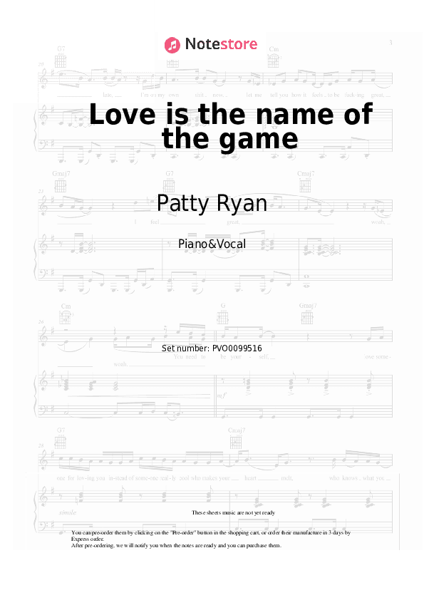 Love is the name of the game - Patty Ryan Piano Sheet Music with the Voice part - Piano&Vocal