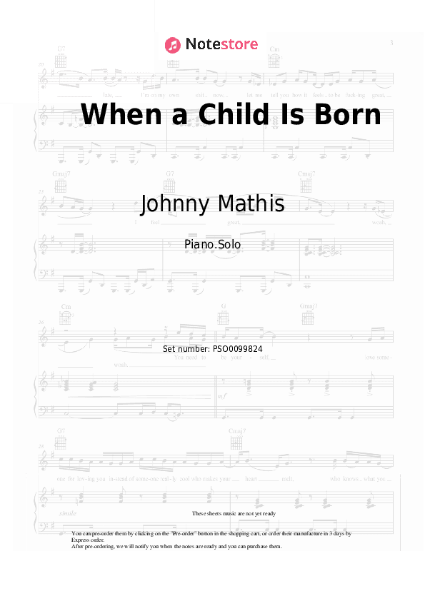 When a Child Is Born - Johnny Mathis Piano Sheet Music - Piano.Solo