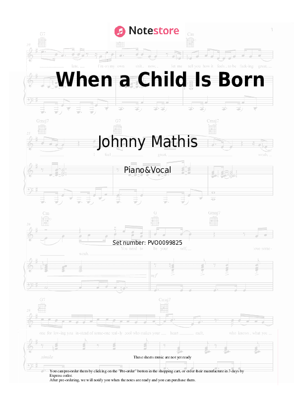 When a Child Is Born - Johnny Mathis Piano Sheet Music with the Voice part - Piano&Vocal