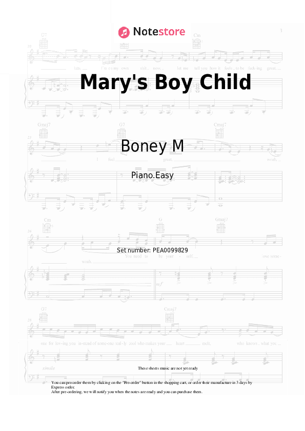 Mary's Boy Child - Boney M Piano Sheet Music Easy - Piano.Easy
