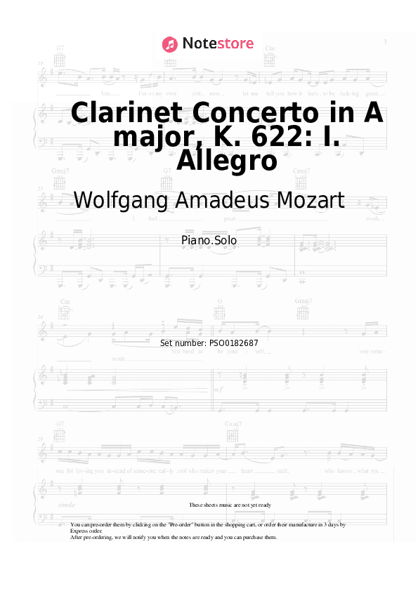 Clarinet Concerto in A major, K. 622: I. Allegro - Wolfgang Amadeus Mozart Piano Sheet Music - Piano.Solo