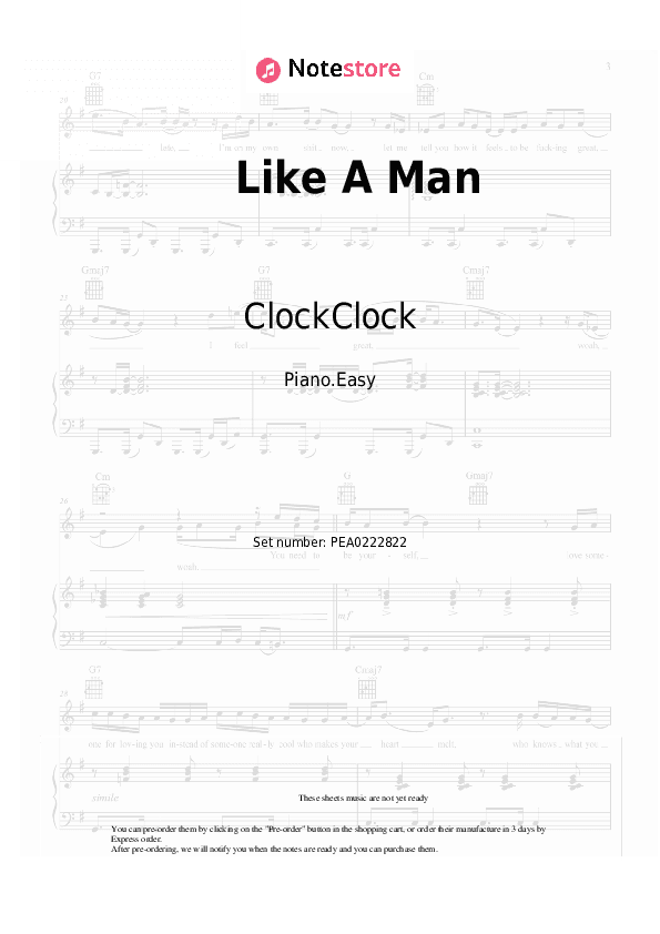 Like A Man - ClockClock Piano Sheet Music Easy - Piano.Easy