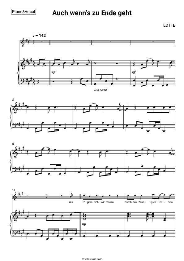 Auch wenn’s zu Ende geht - LOTTE Piano Sheet Music with the Voice part - Piano&Vocal