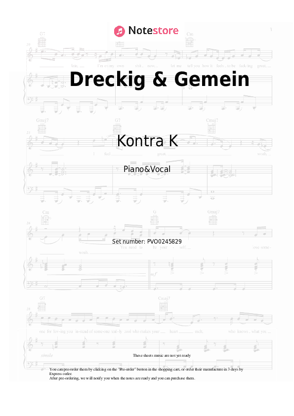 Dreckig & Gemein - Kontra K, Gzuz Piano Sheet Music with the Voice part - Piano&Vocal