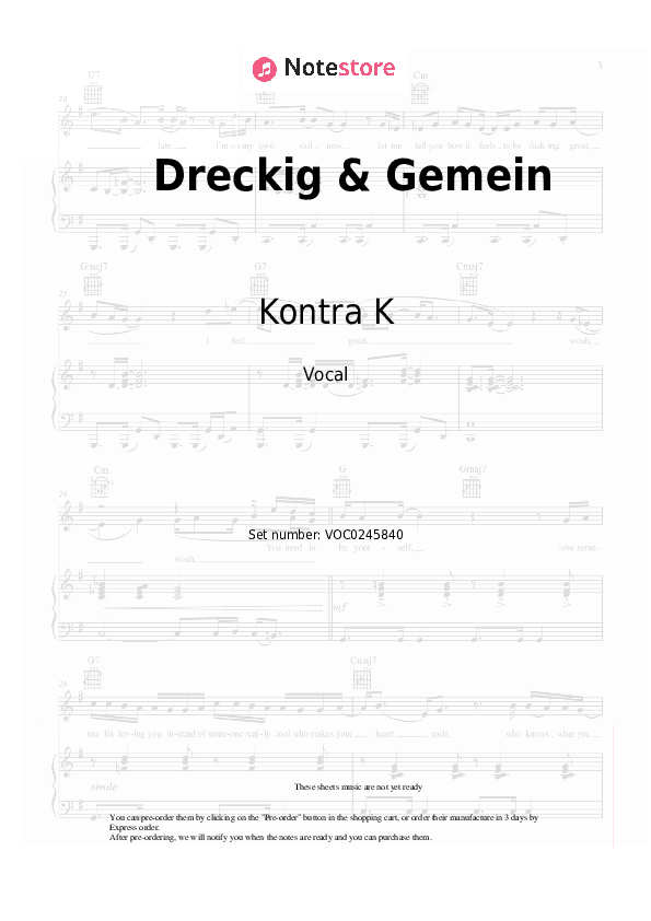 Dreckig & Gemein - Kontra K, Gzuz Vocal Sheet Music - Vocal