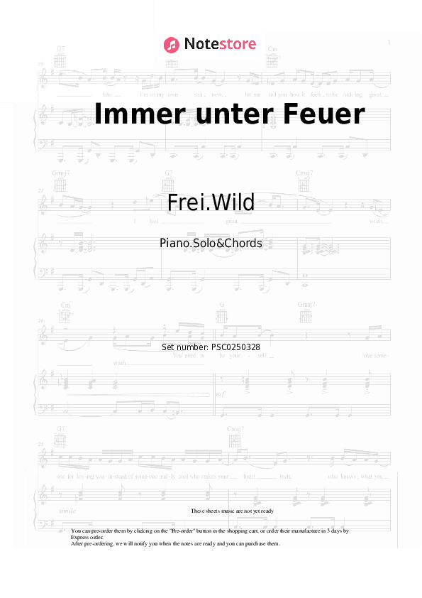 Immer unter Feuer - Frei.Wild Piano Sheet Music and Chords - Piano.Solo&Chords