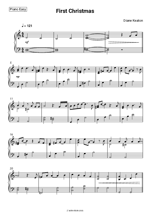 First Christmas - Diane Keaton Piano Sheet Music Easy - Piano.Easy