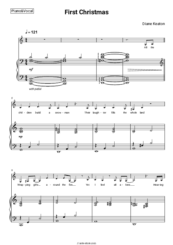 First Christmas - Diane Keaton Piano Sheet Music with the Voice part - Piano&Vocal