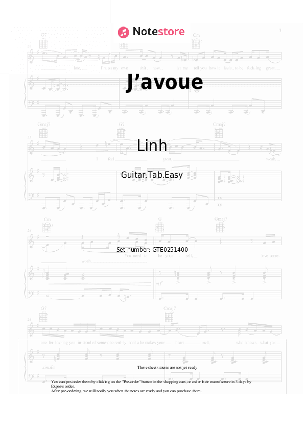 J’avoue - Linh Tabs Easy - Guitar.Tab.Easy