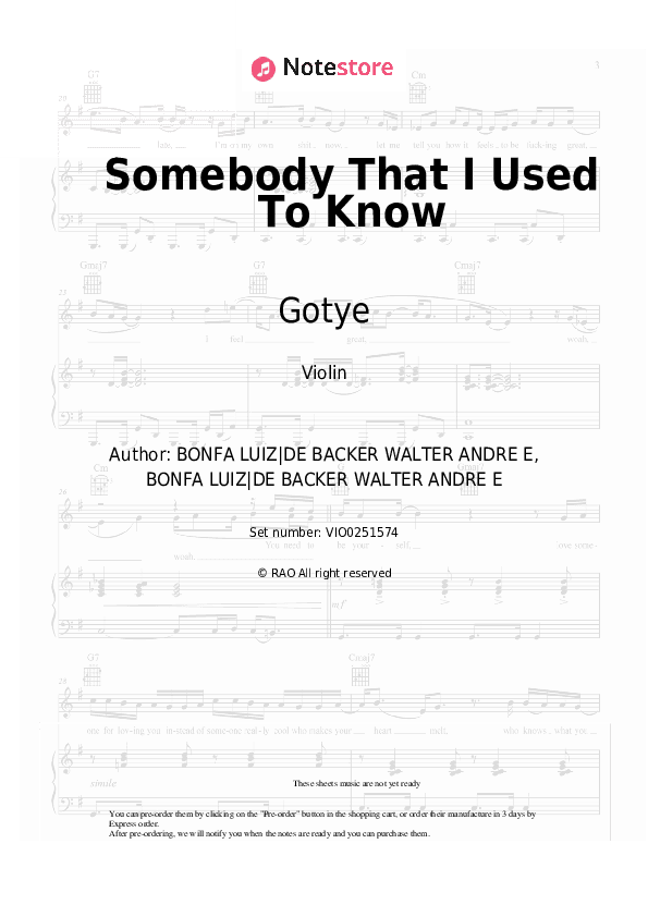 Somebody That I Used To Know - Gotye, Kimbra Violin Sheet Music - Violin