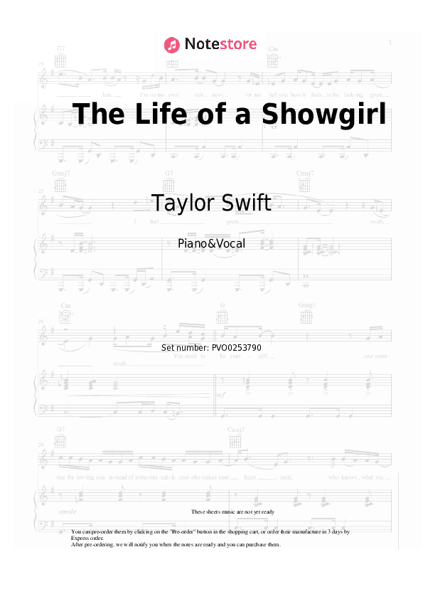 The Life of a Showgirl - Taylor Swift, Sabrina Carpenter Piano Sheet Music with the Voice part - Piano&Vocal