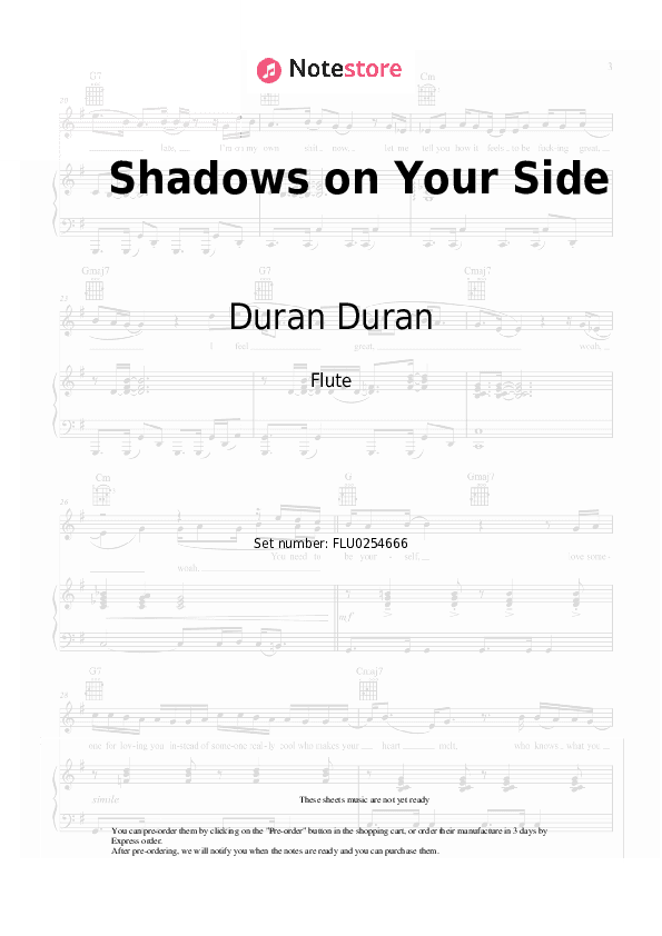 Shadows on Your Side - Duran Duran Flute Sheet Music - Flute