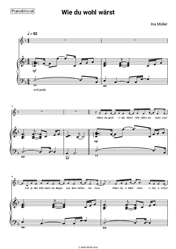 Wie du wohl wärst - Ina Müller Piano Sheet Music with the Voice part - Piano&Vocal