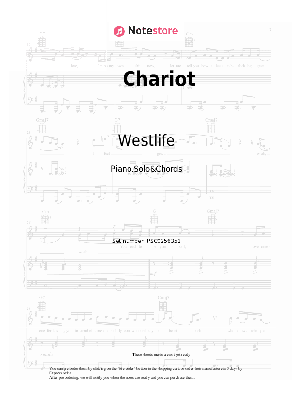 Chariot - Westlife Piano Sheet Music and Chords - Piano.Solo&Chords