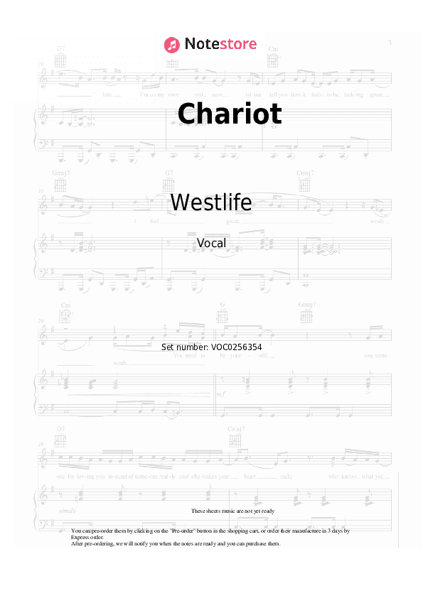 Chariot - Westlife Vocal Sheet Music - Vocal