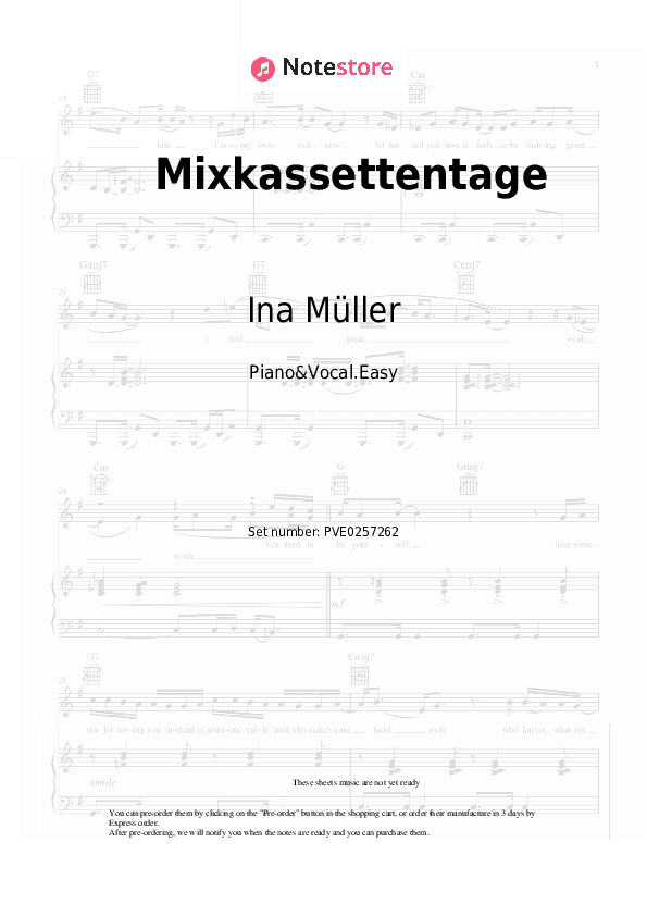 Mixkassettentage - Ina Müller Piano Sheet Music Easy and Vocal - Piano&Vocal.Easy