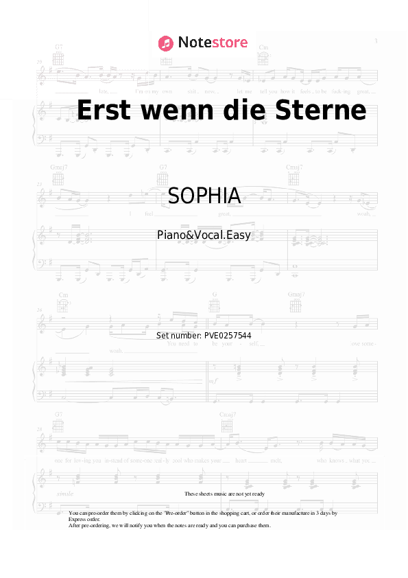 Erst wenn die Sterne - SOPHIA Piano Sheet Music Easy and Vocal - Piano&Vocal.Easy