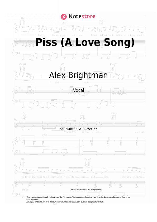Piss (A Love Song) - Alex Brightman, Krystina Alabado, Blake Roman, Sam Haft, Andrew Underberg Vocal Sheet Music - Vocal