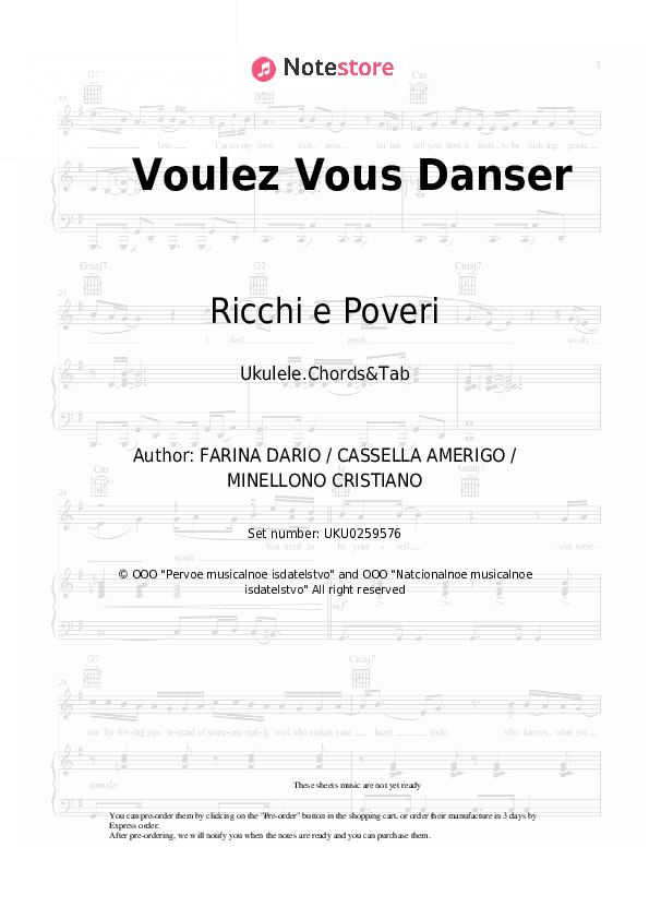 Voulez Vous Danser - Ricchi e Poveri Ukulele Sheet Music - Ukulele.Chords&Tab