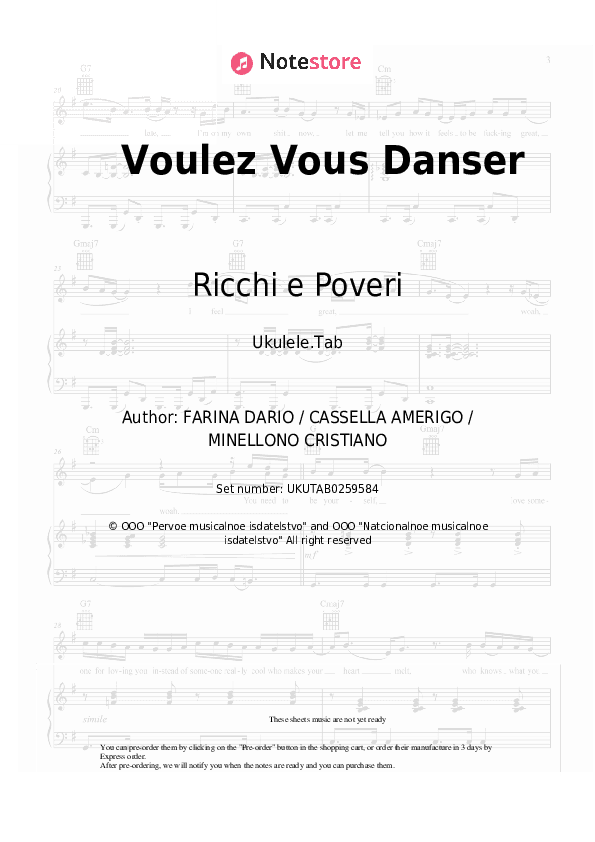 Voulez Vous Danser - Ricchi e Poveri Sheet Music - Ukulele.Tab