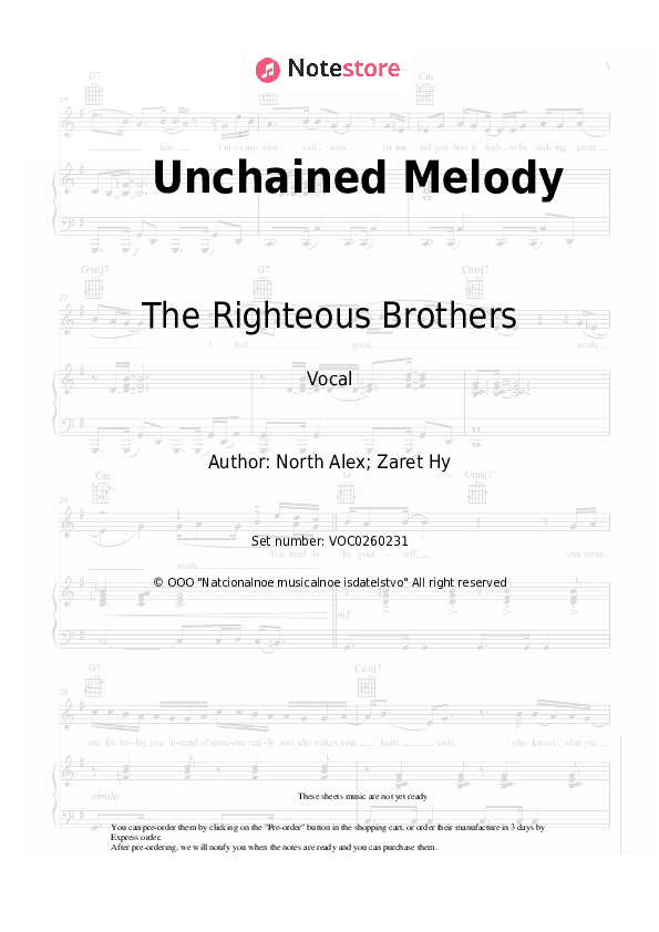 Unchained Melody - The Righteous Brothers Vocal Sheet Music - Vocal