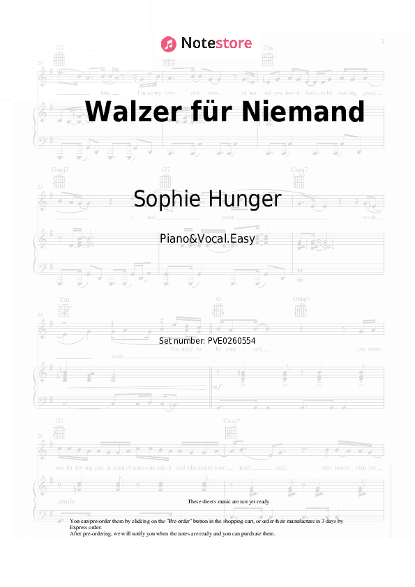 Walzer für Niemand - Sophie Hunger Piano Sheet Music Easy and Vocal - Piano&Vocal.Easy